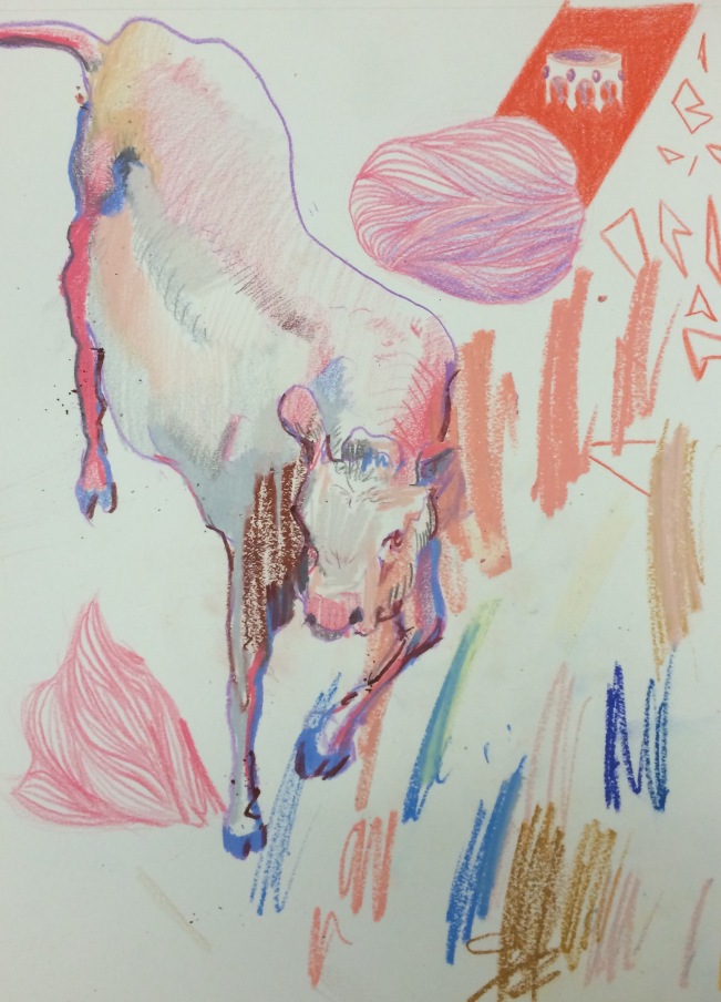Untitled (12×9) – Colored pencil drawing of a cow.