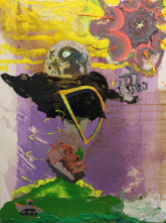 D Alien (54×36) – Oil painting describing an alien spacecraft sucking up land and tanks.