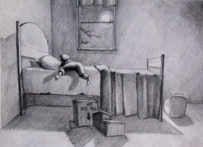 Bedtime (8.5x11) - Graphite drawing of a boy going to bed