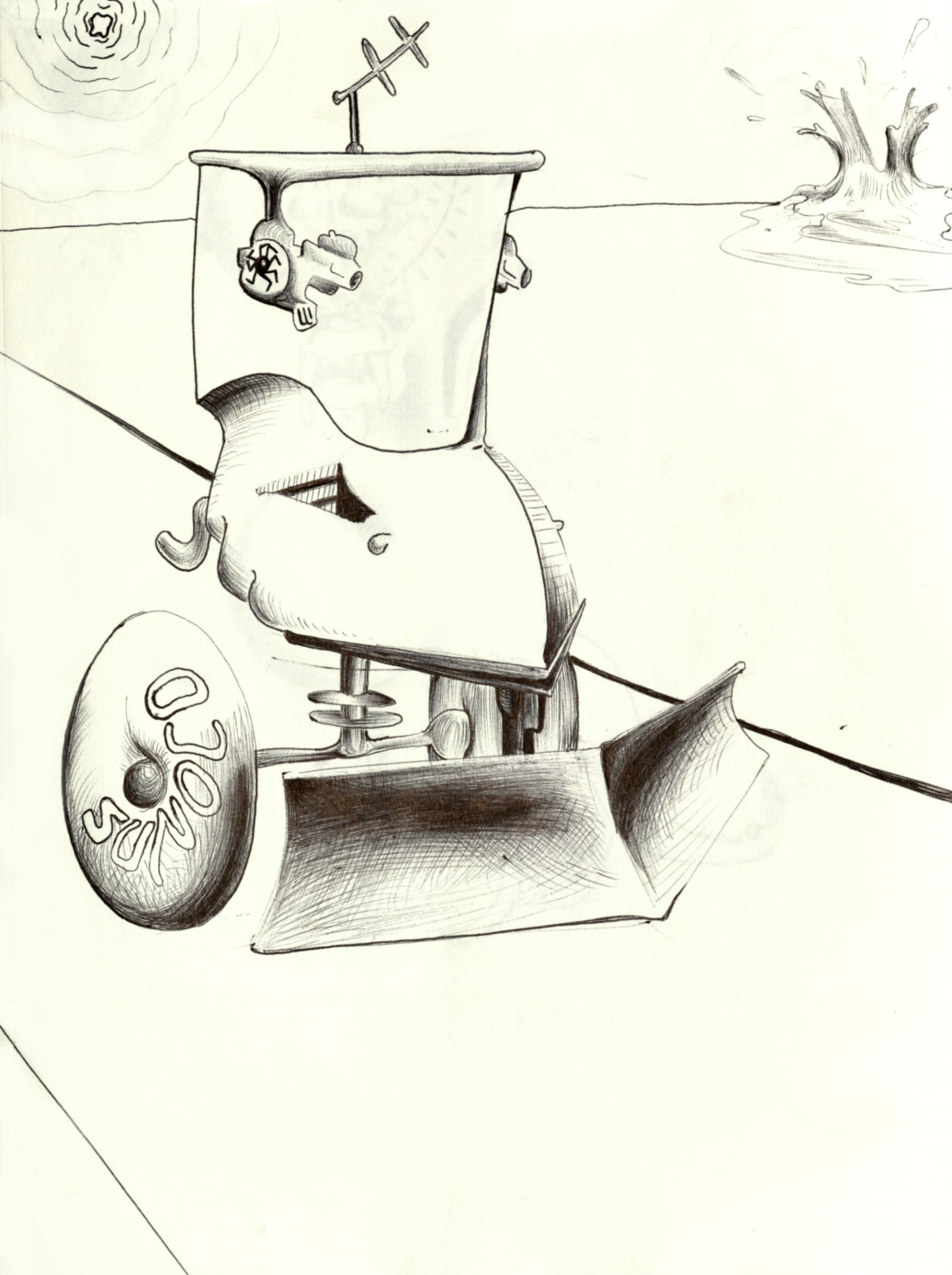 Sunoco (12x9) - Ink drawing of a futuristic snowplow